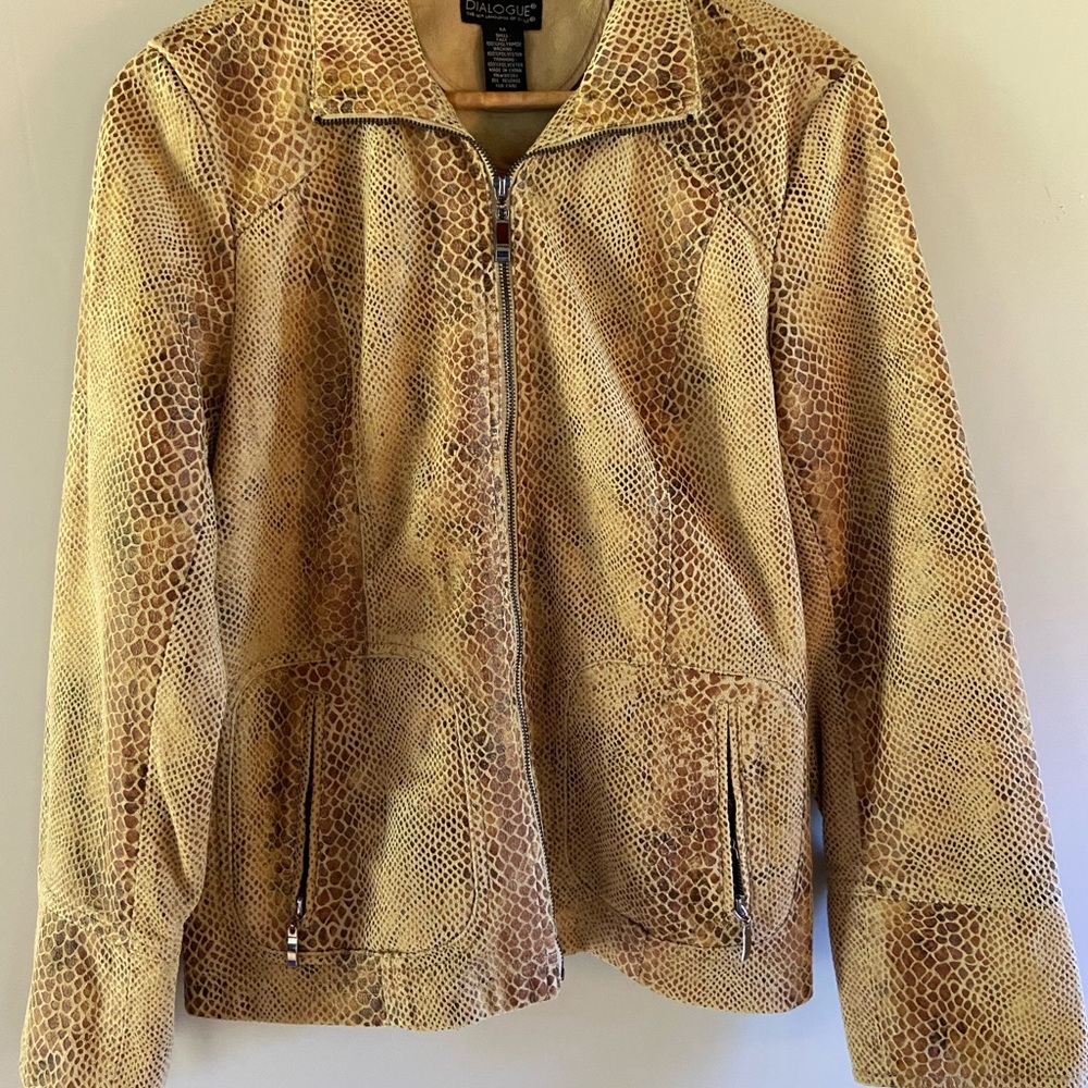 Dialogue Tan Snake Print Leather Jacket